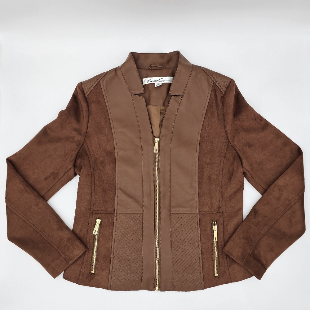 Kenneth Cole New York - Brown Faux Suede Leather Full Zip Jacket